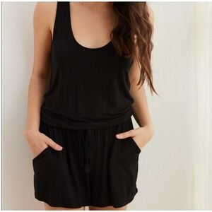 Aerie Black Racerback Jersey Romper Playsuit Tie Waist Pockets XS